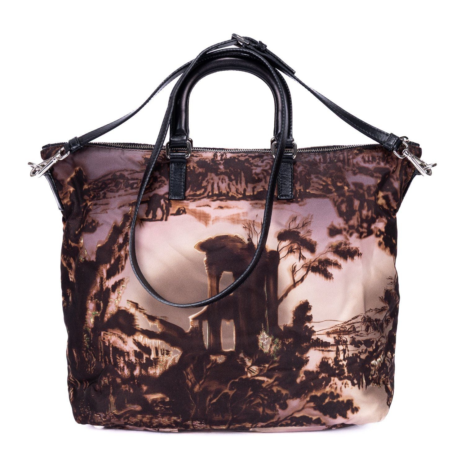 Prada Tessuto Nylon Temple Print Tote Black Beige Printed Nylona — view 5