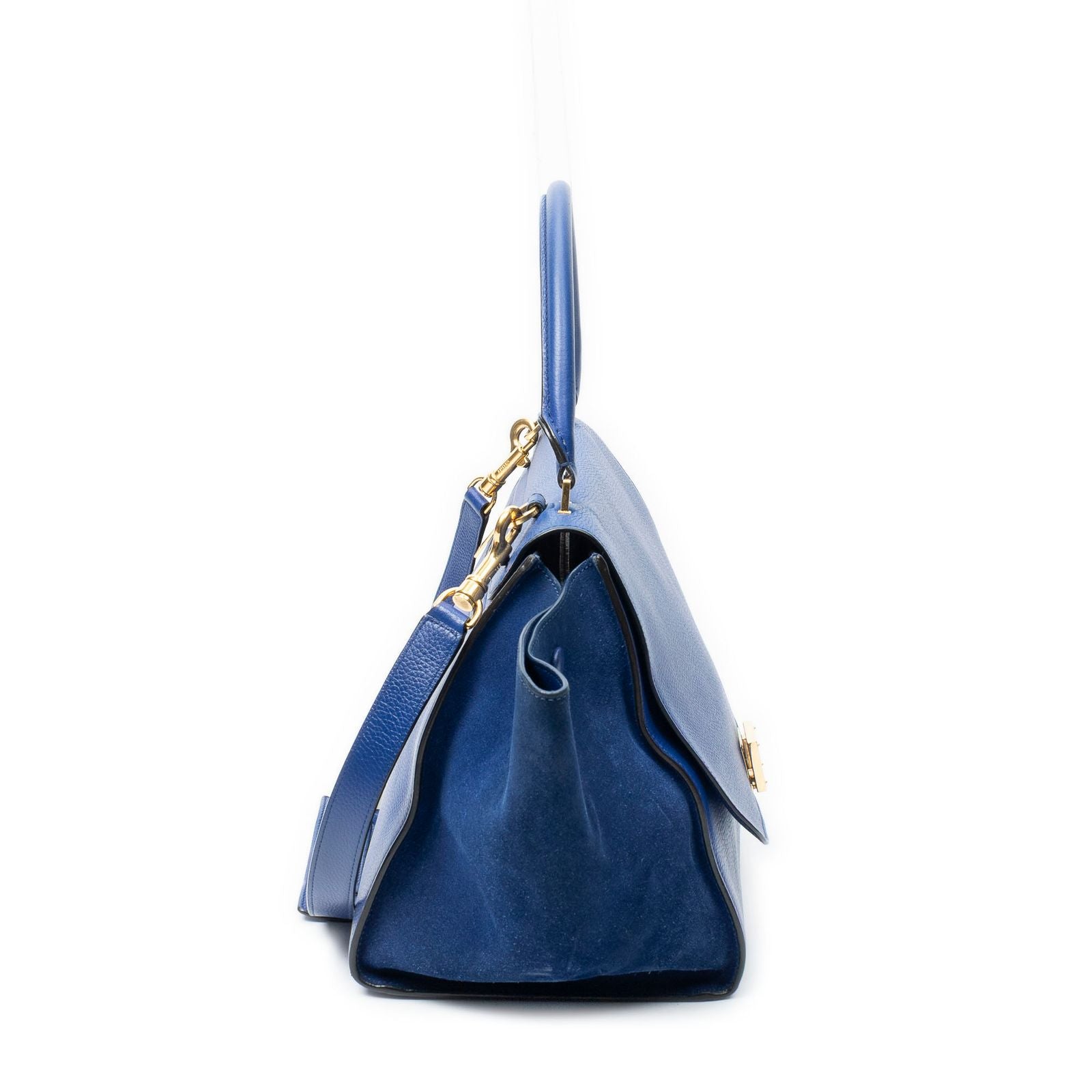 Celine Midi Trapeze Blue Grain Calf Skin Leather Shoulder — view 4