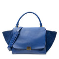 Celine Midi Trapeze Blue Grain Calf Skin Leather Shoulder