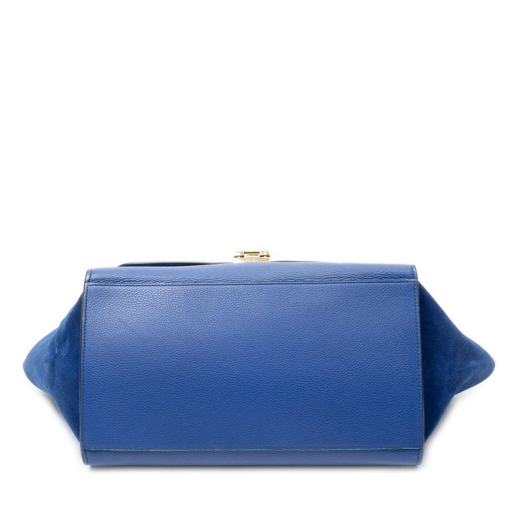 Celine Midi Trapeze Blue Grain Calf Skin Leather Shoulder — view 6