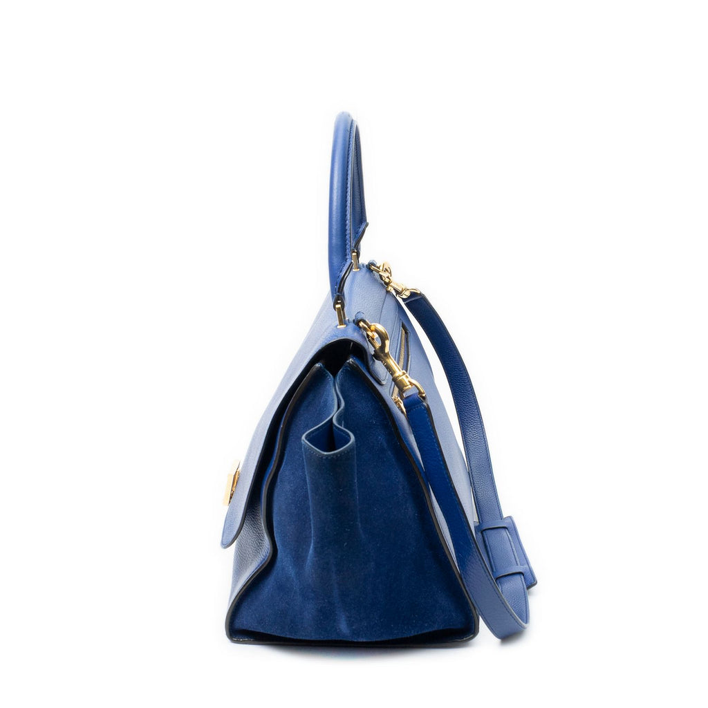 Celine Midi Trapeze Blue Grain Calf Skin Leather Shoulder — view 3