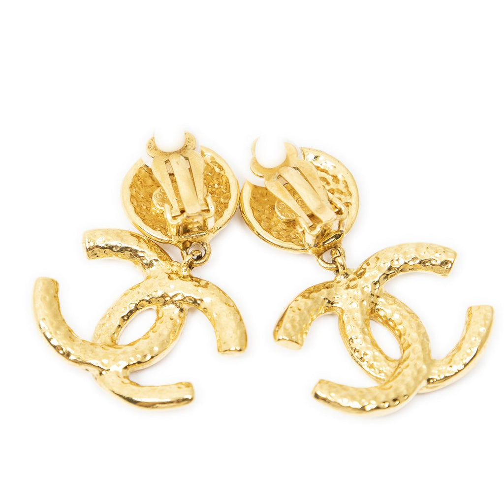 Chanel CC Clover Dangle Clip on Earrings Gold Plated — view 2