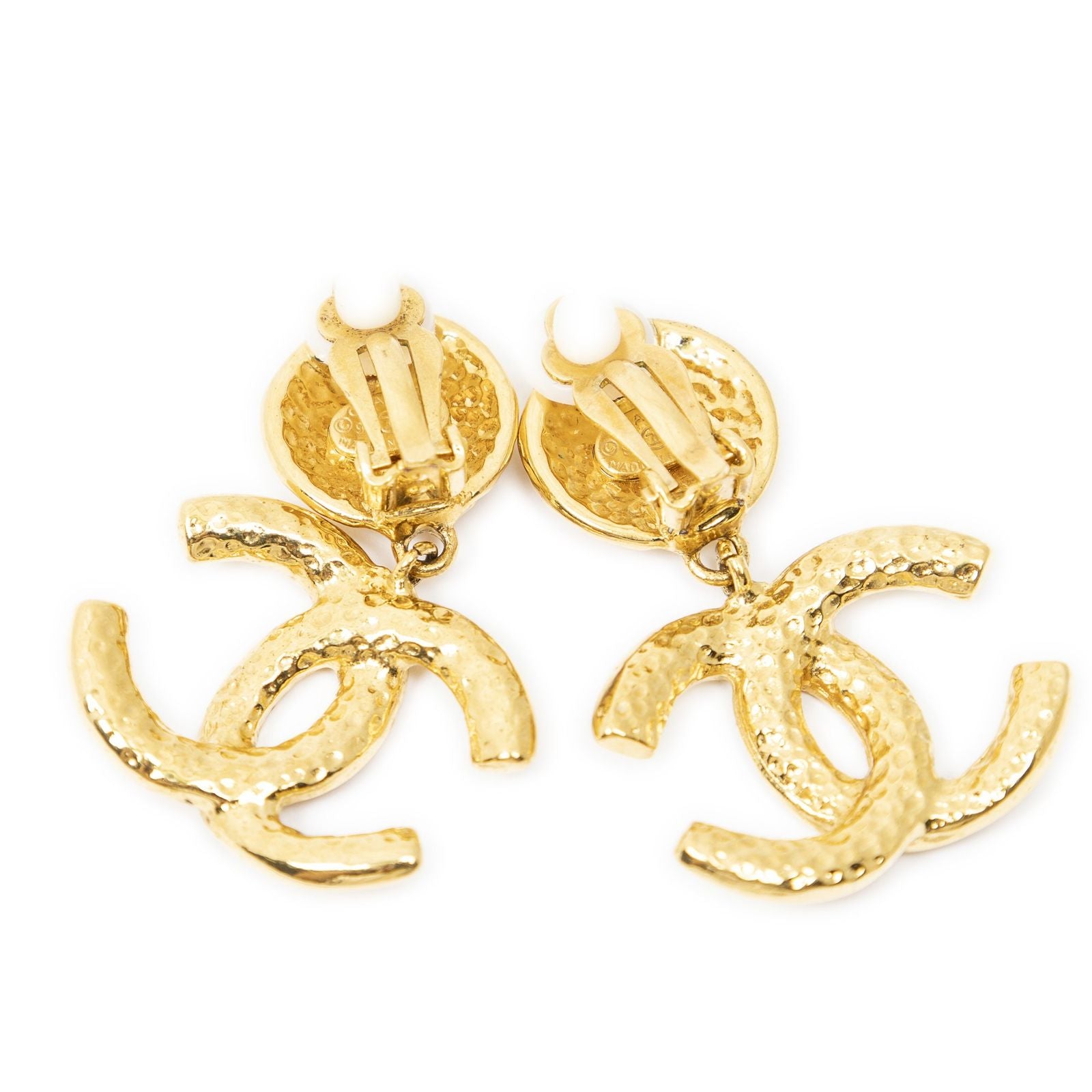 Chanel CC Clover Dangle Clip on Earrings Gold Plated — view 2