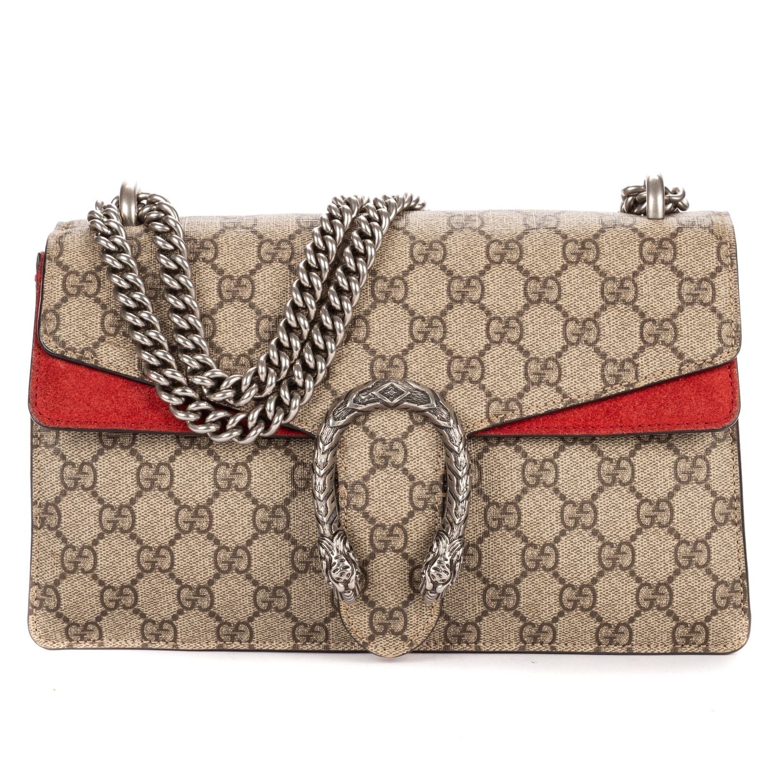Gucci le Dionysus Chain Crossbody Beige Red Split Canvas