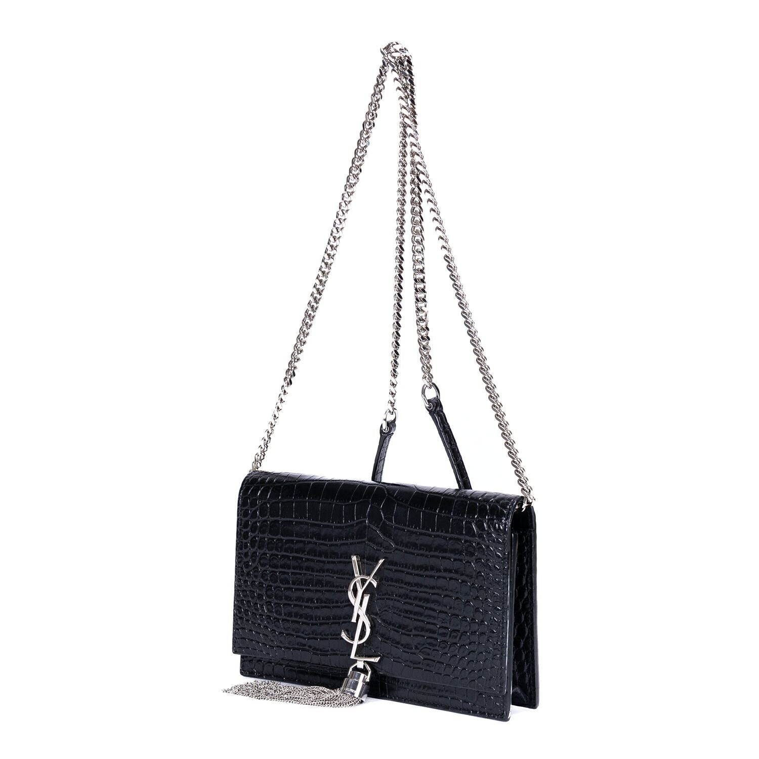 Saint Laurent Kate Tassel Black Croco Shoulder — view 2