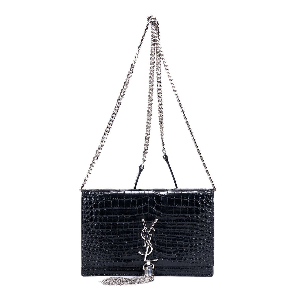 Saint Laurent Kate Tassel Black Croco Shoulder