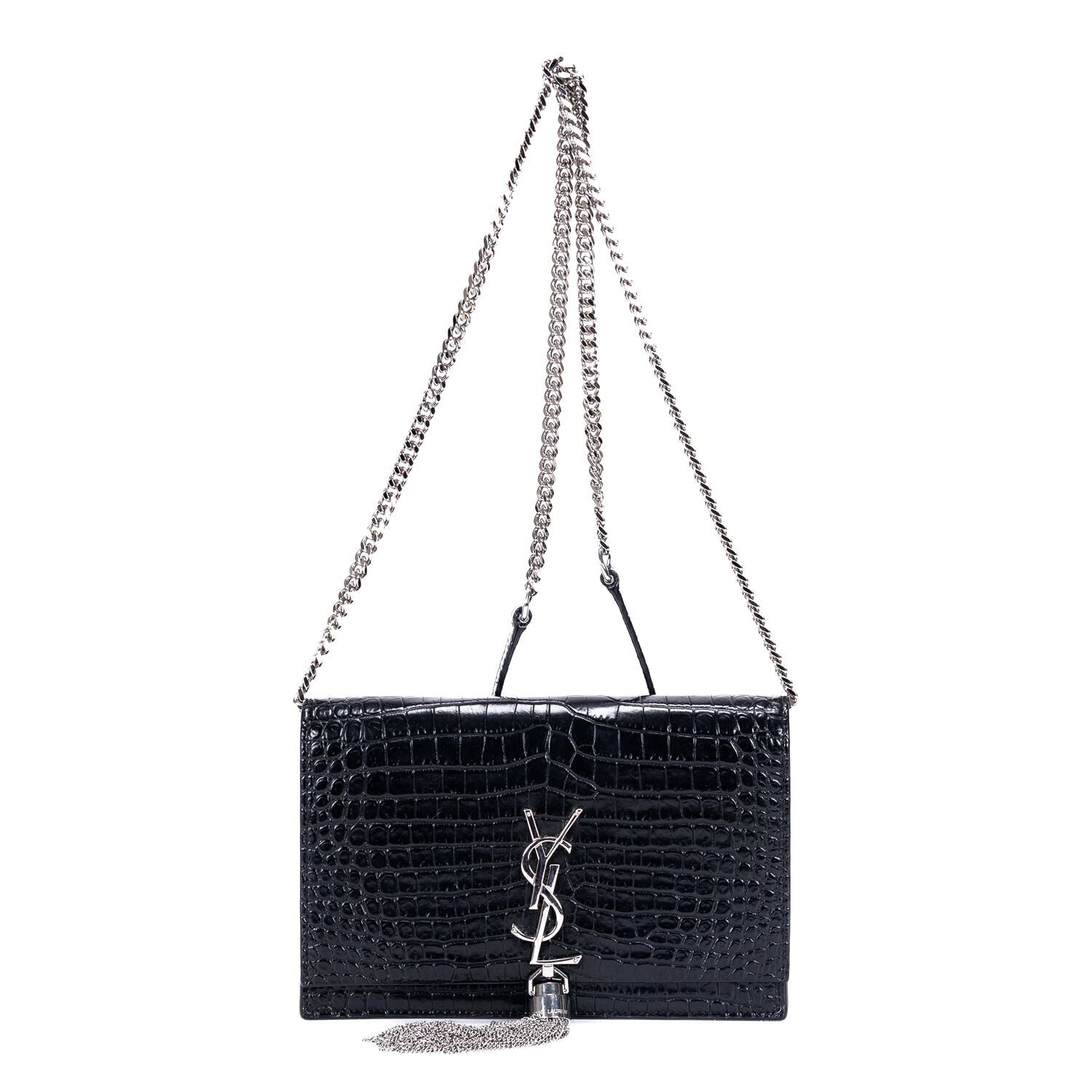 Saint Laurent Kate Tassel Black Croco Shoulder