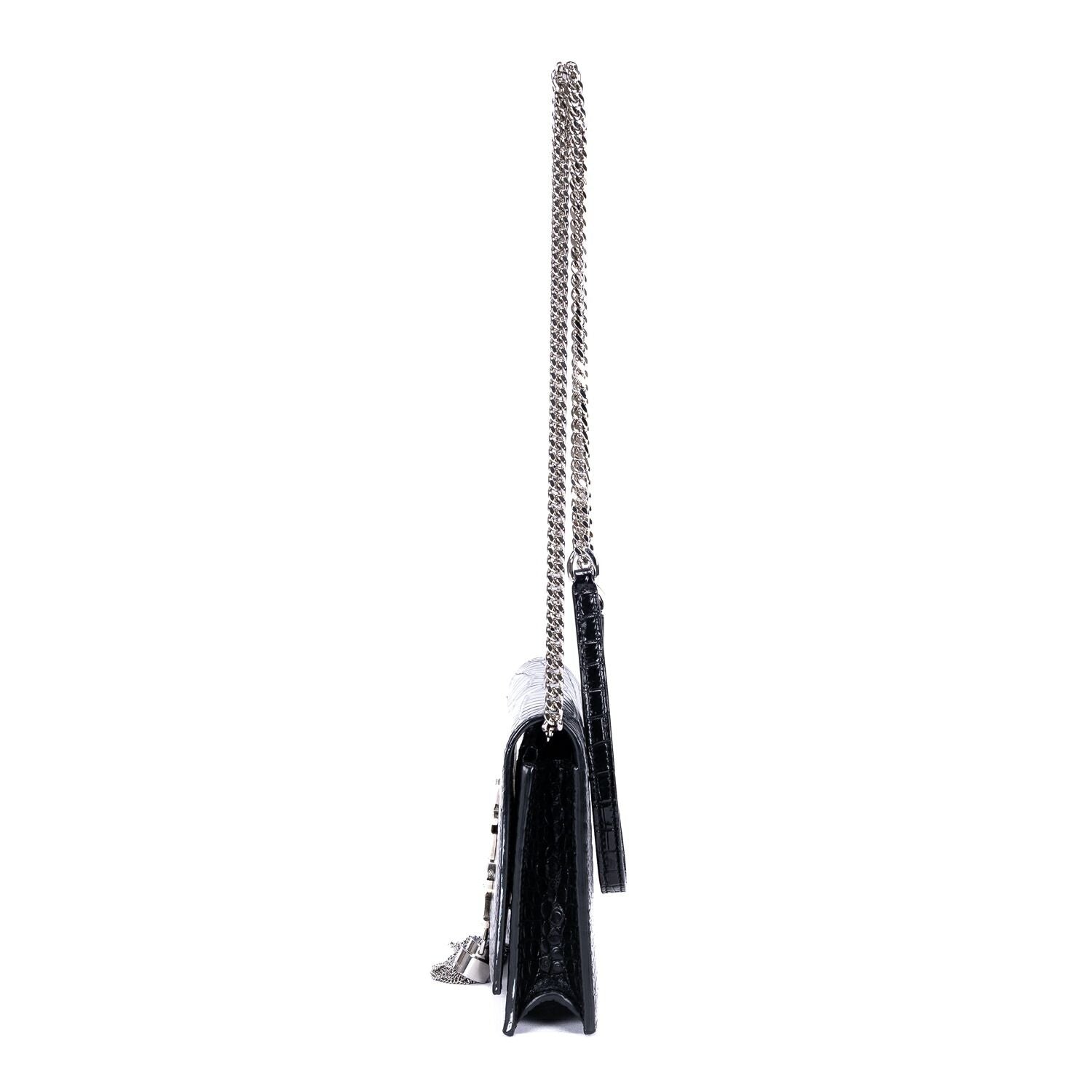 Saint Laurent Kate Tassel Black Croco Shoulder — view 3