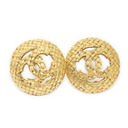 Chanel CC Logo Round Clip Type Earrings Gold Plated