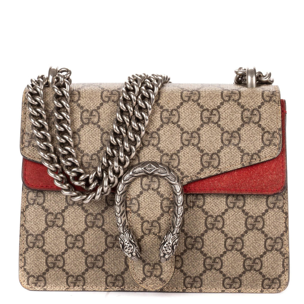 Gucci le Dionysus Chain Crossbody Beige Red Split Canvas