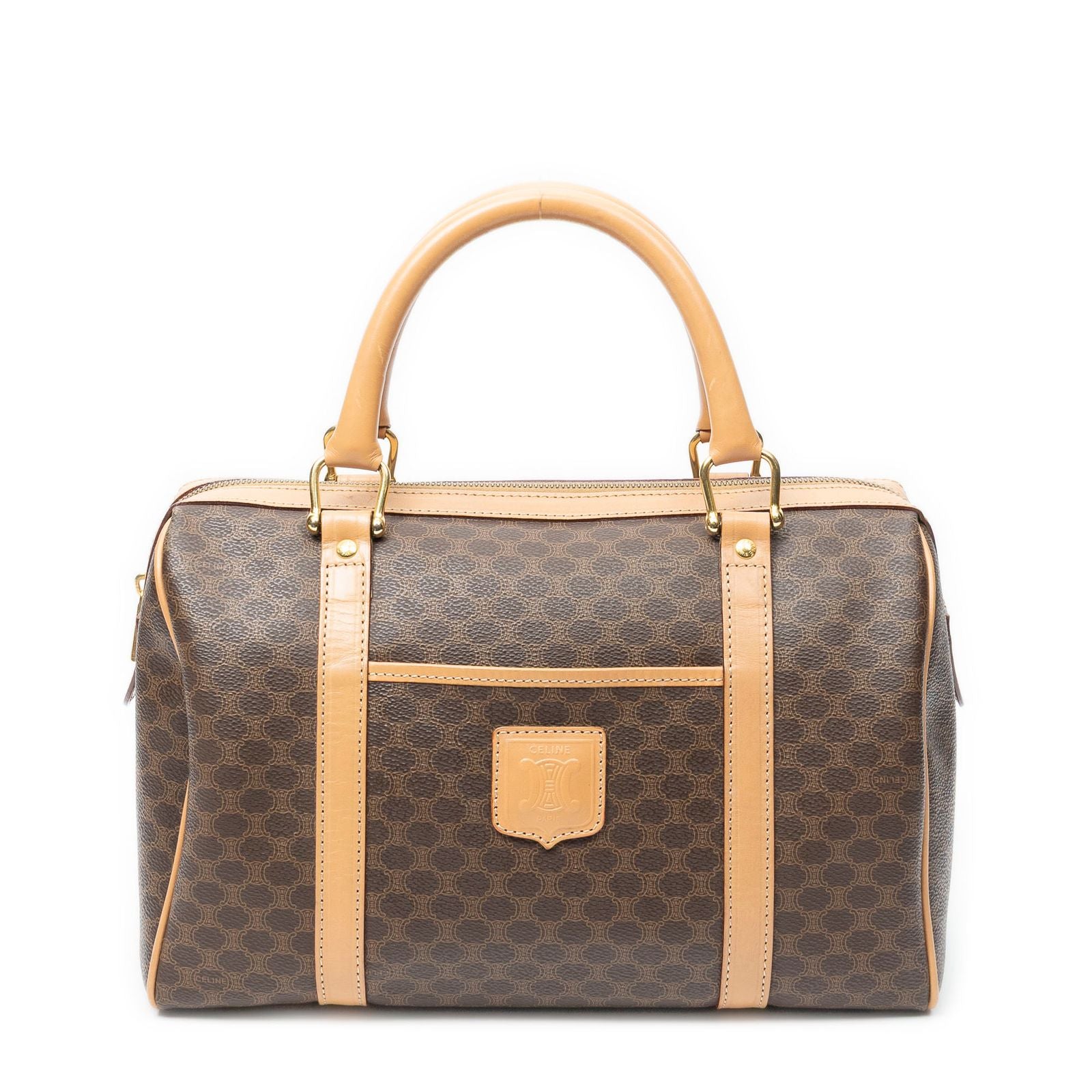 Celine Smo Rubostom Beige Brown Macadamia Canvas Handbag