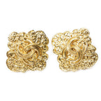 Chanel CC Logo Heart Clip Type Earrings Gold Plated
