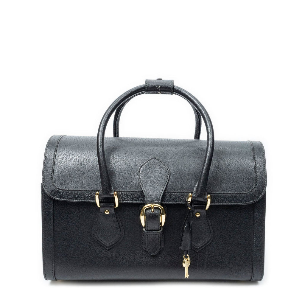 Gucci Vintage Boston Carryall Weekender Black Calfskin Leather Travel