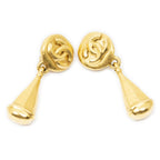 Chanel CC Clover Dangle Clip on Earrings Gold Plated