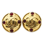 Chanel CC Logo Round Clip Type Earrings Gold Plated