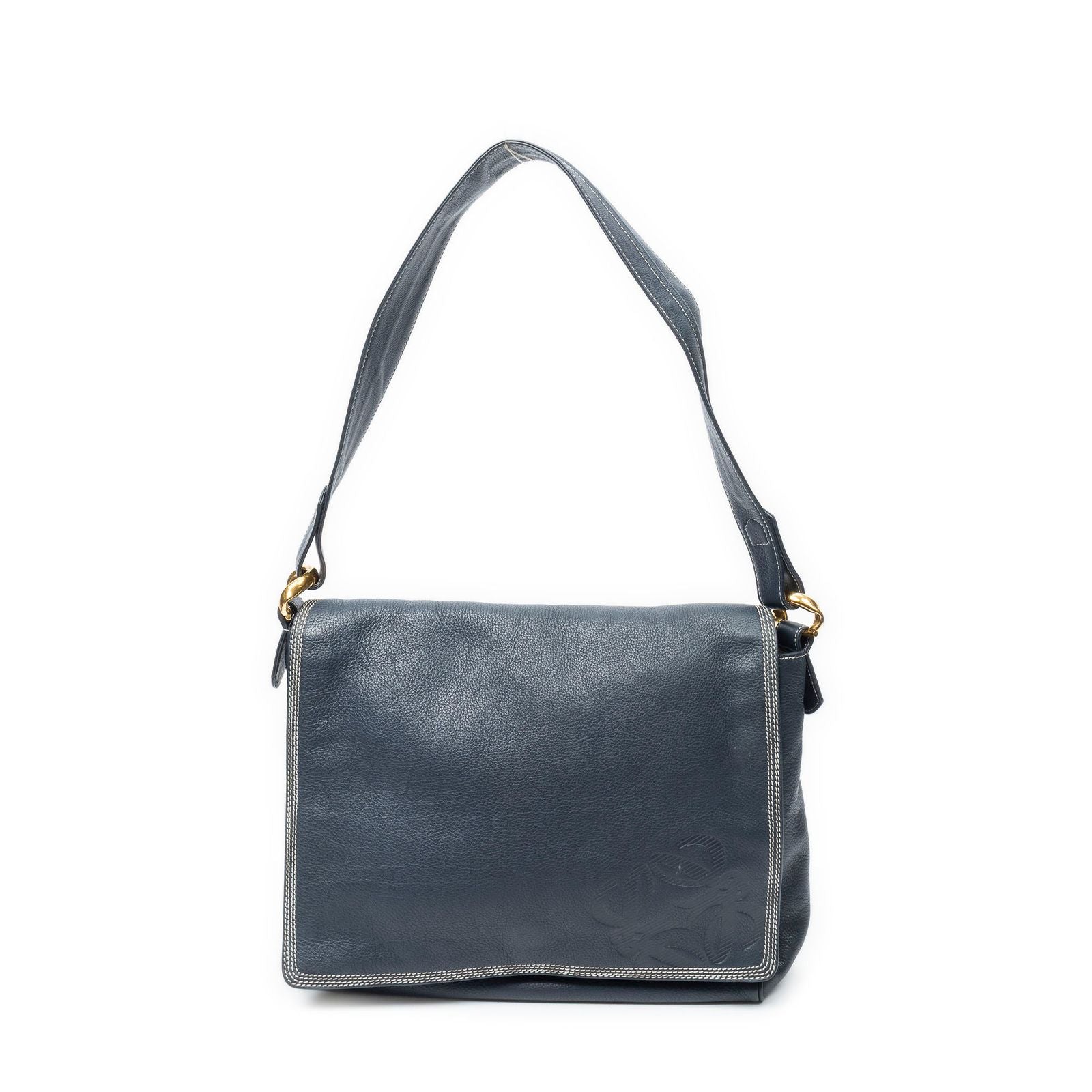 Loewe Vintage CD Flap Shoulder Navy Grain Calf Skin Leather
