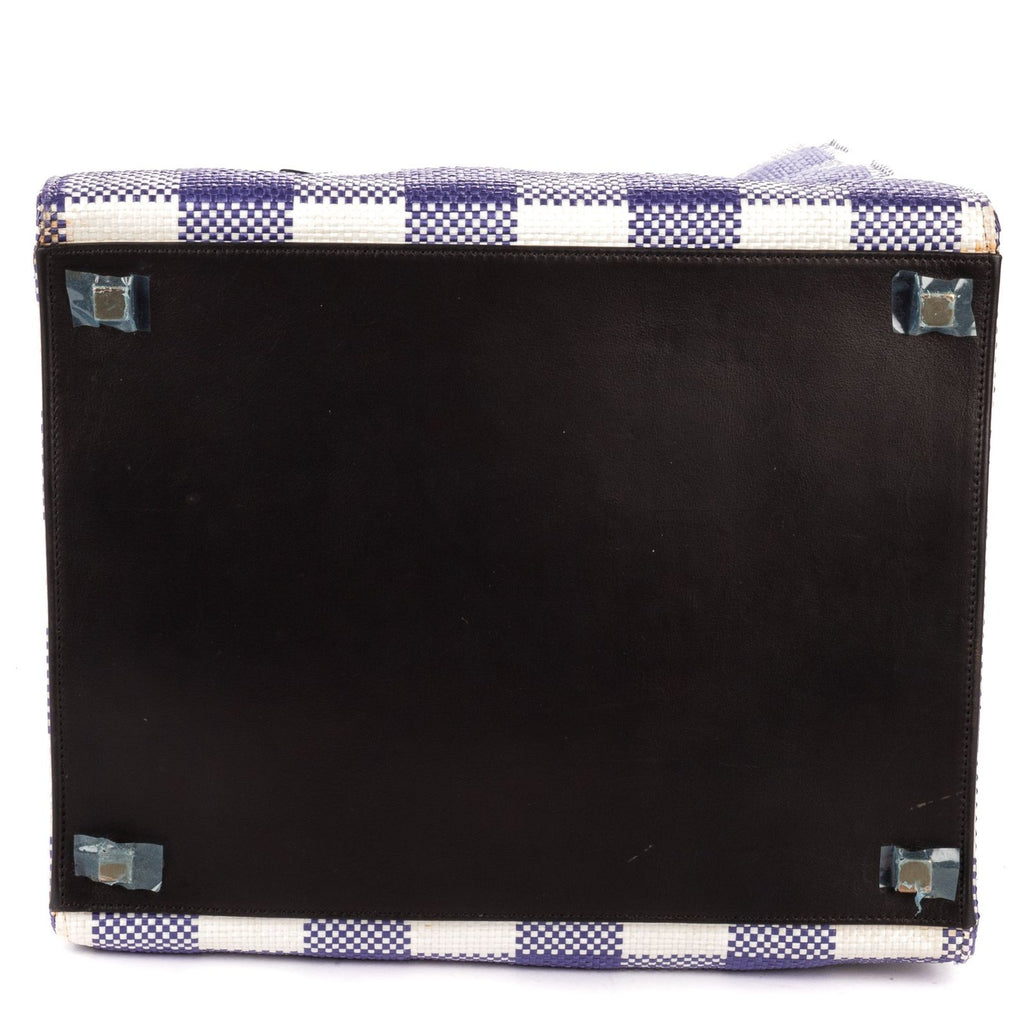 Celine Luggage Phantom White Blue Woven Gingham Pattern Canvasa — view 6