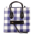 Celine Luggage Phantom White Blue Woven Gingham Pattern Canvasa
