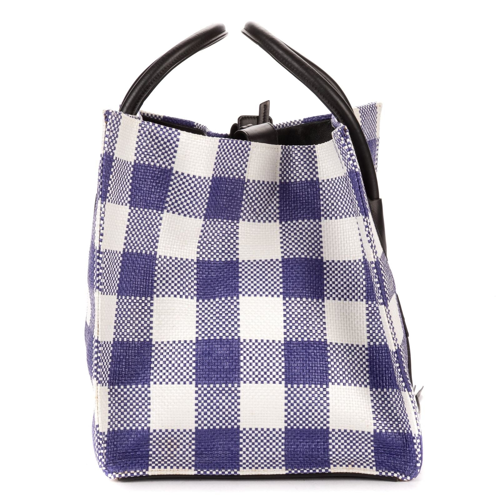 Celine Luggage Phantom White Blue Woven Gingham Pattern Canvasa — view 4