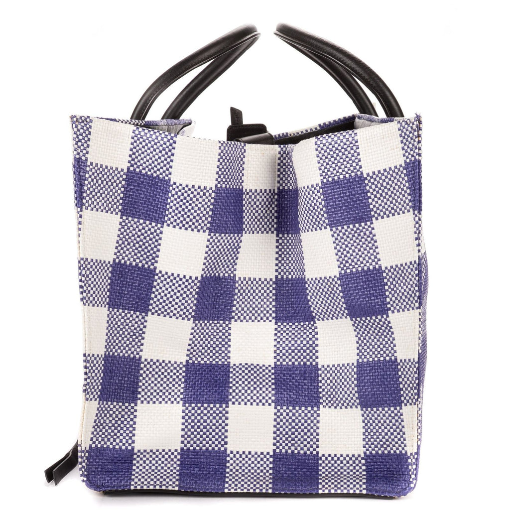 Celine Luggage Phantom White Blue Woven Gingham Pattern Canvasa — view 3