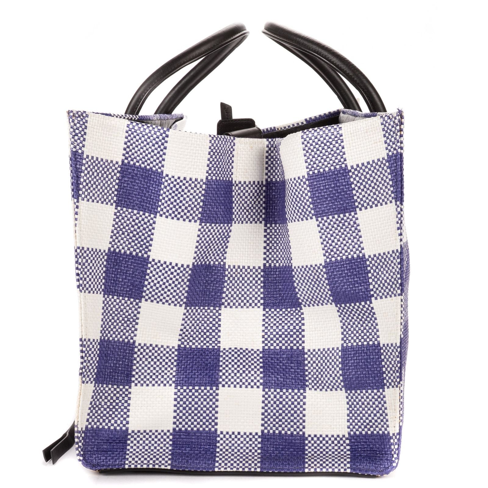 Celine Luggage Phantom White Blue Woven Gingham Pattern Canvasa — view 3