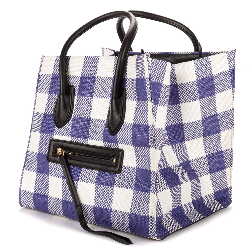 Celine Luggage Phantom White Blue Woven Gingham Pattern Canvasa — view 2