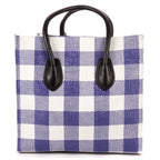 Celine Luggage Phantom White Blue Woven Gingham Pattern Canvasa — view 5
