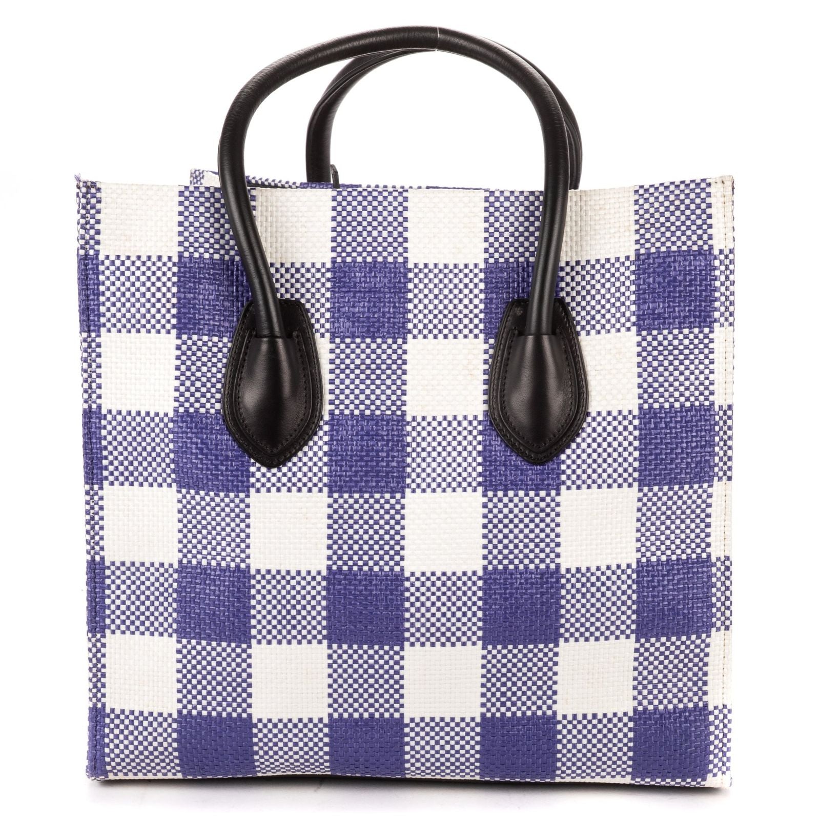 Celine Luggage Phantom White Blue Woven Gingham Pattern Canvasa — view 5