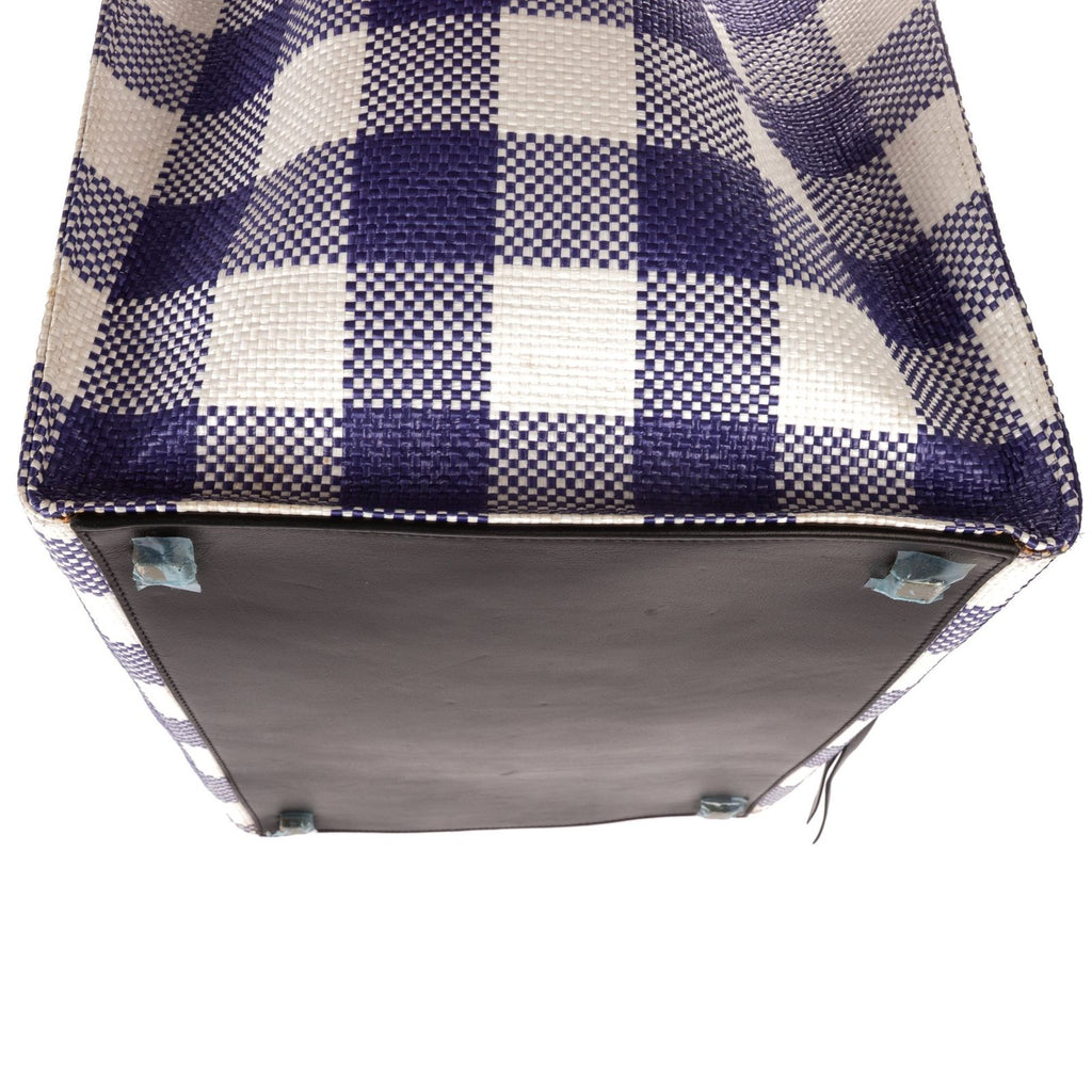 Celine Luggage Phantom White Blue Woven Gingham Pattern Canvasa — view 8