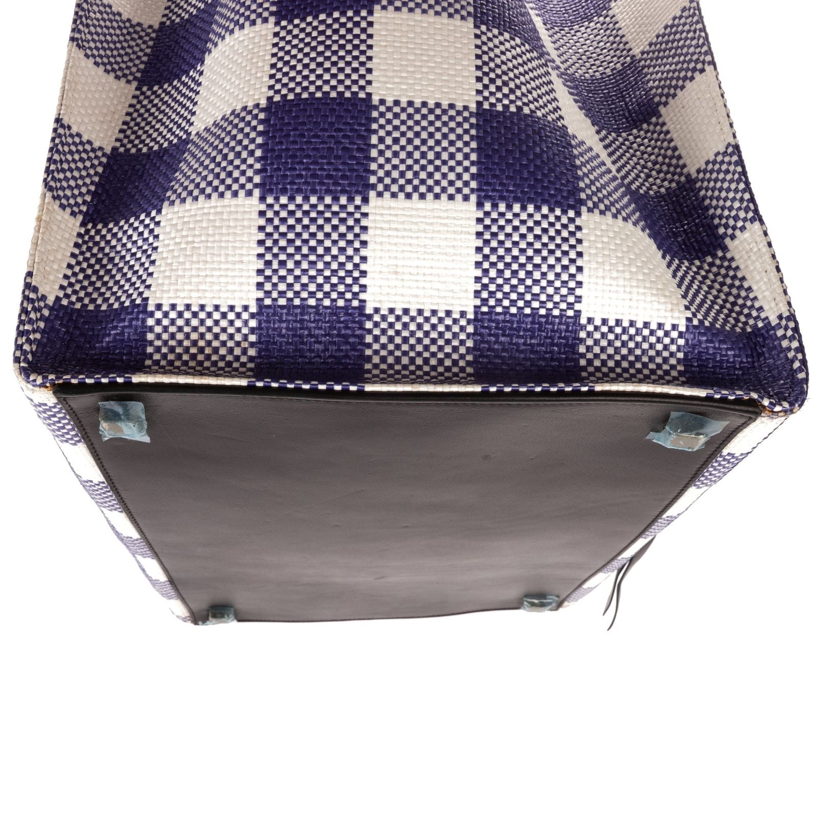 Celine Luggage Phantom White Blue Woven Gingham Pattern Canvasa — view 8