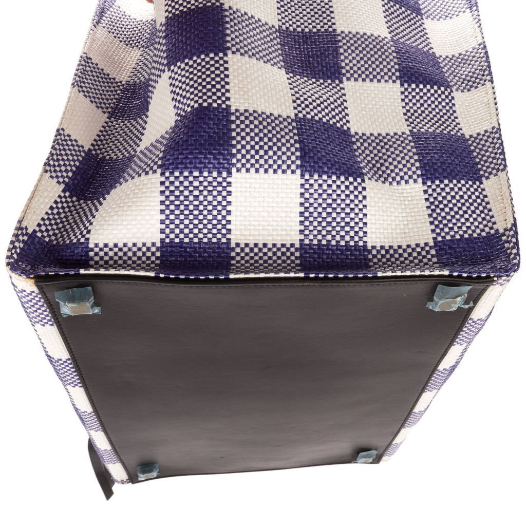 Celine Luggage Phantom White Blue Woven Gingham Pattern Canvasa — view 7