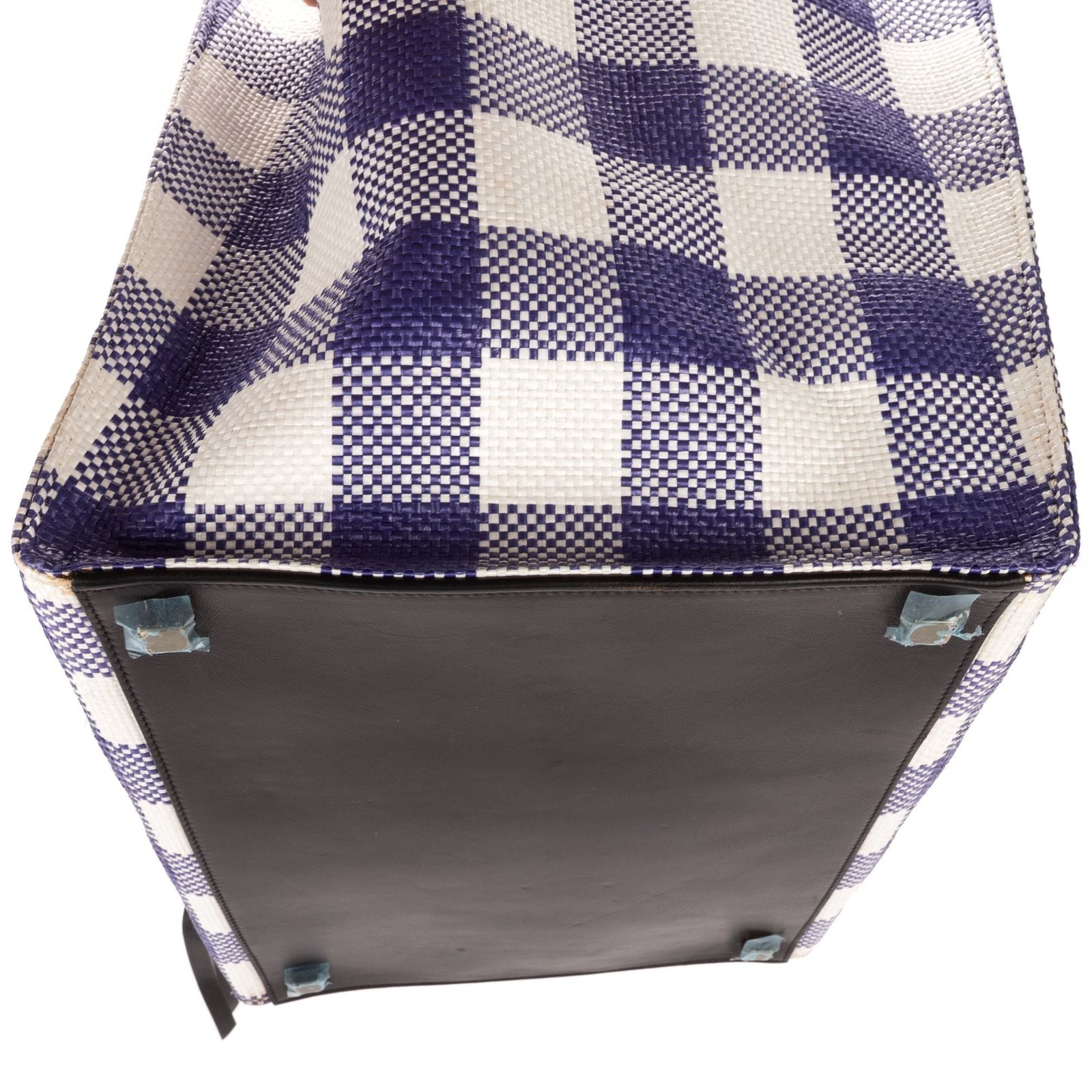 Celine Luggage Phantom White Blue Woven Gingham Pattern Canvasa — view 7
