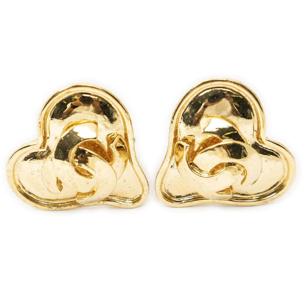 Chanel CC Logo Heart Clip Type Earrings Gold Plated