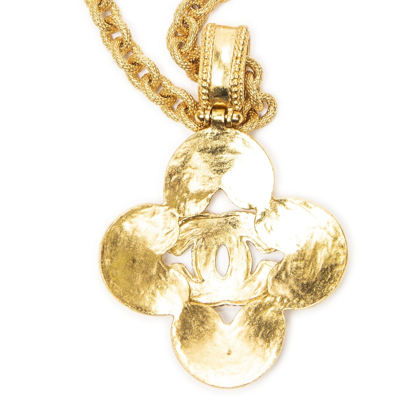 Chanel CC Logo Clover Pendant Chain Necklace Gold Plated — view 4