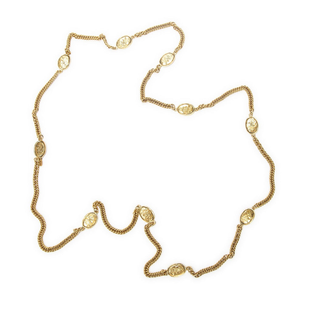 Chanel CC Crown Medallion Necklace Gold Plated