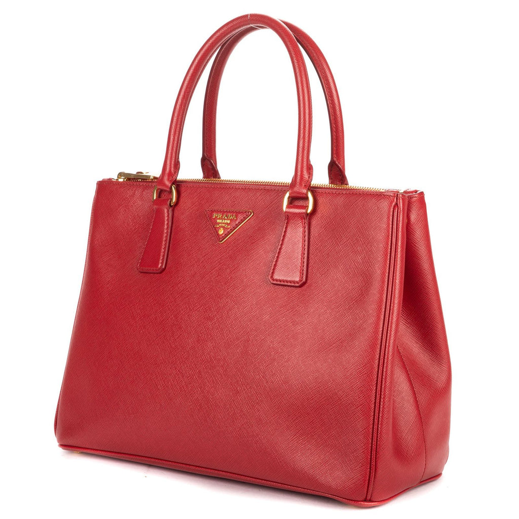 Prada Large Double Zip Galleria Tote Red Saffiano Leather — view 2
