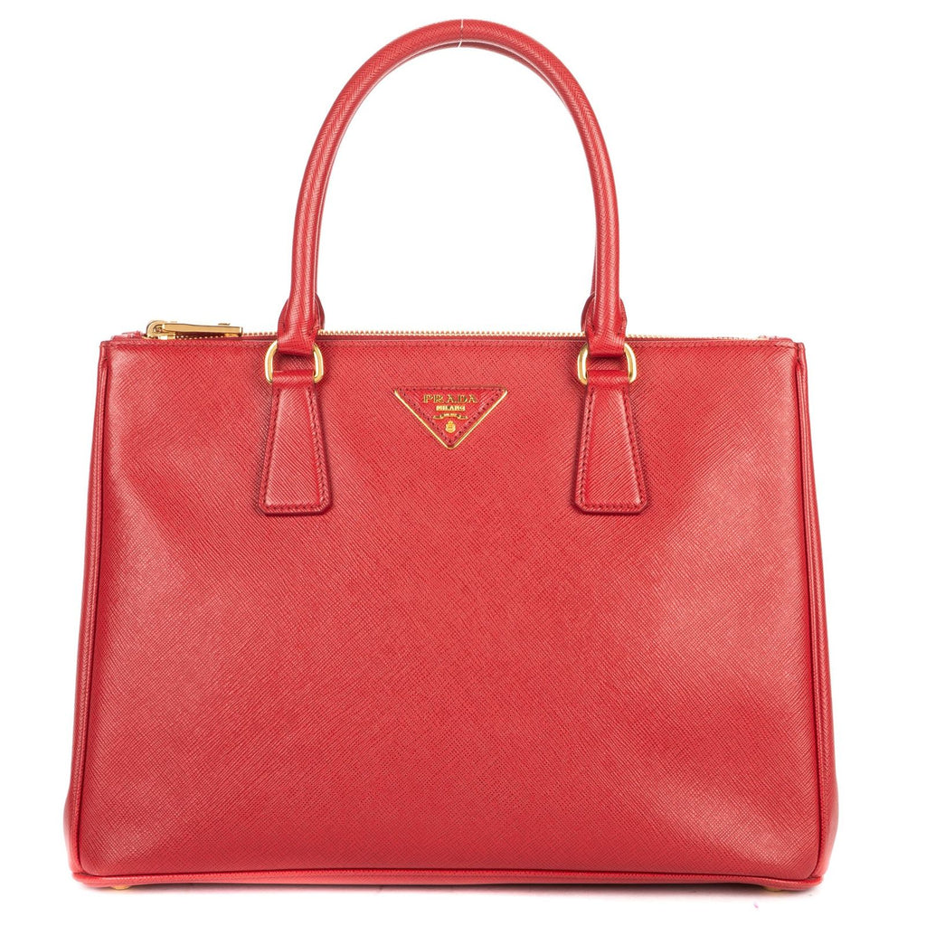 Prada Large Double Zip Galleria Tote Red Saffiano Leather