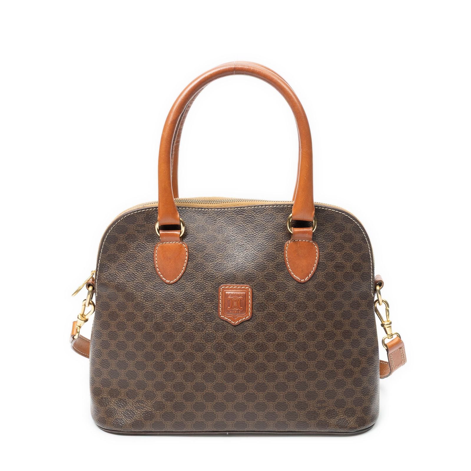 Celine Dome Top Handle Brown Macadam Canvas