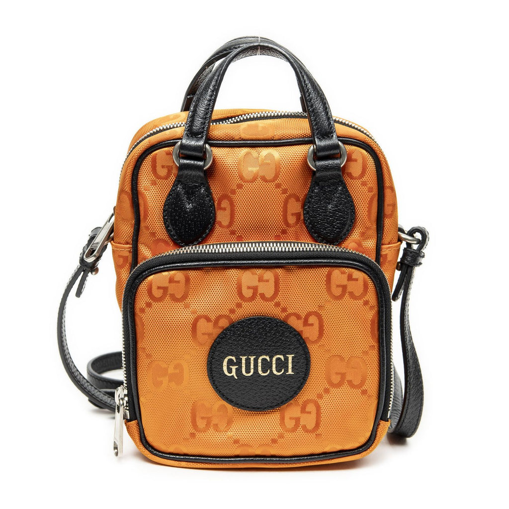 Gucci Zip Messenger Cross Body Orange Black GG Nylon Canvas