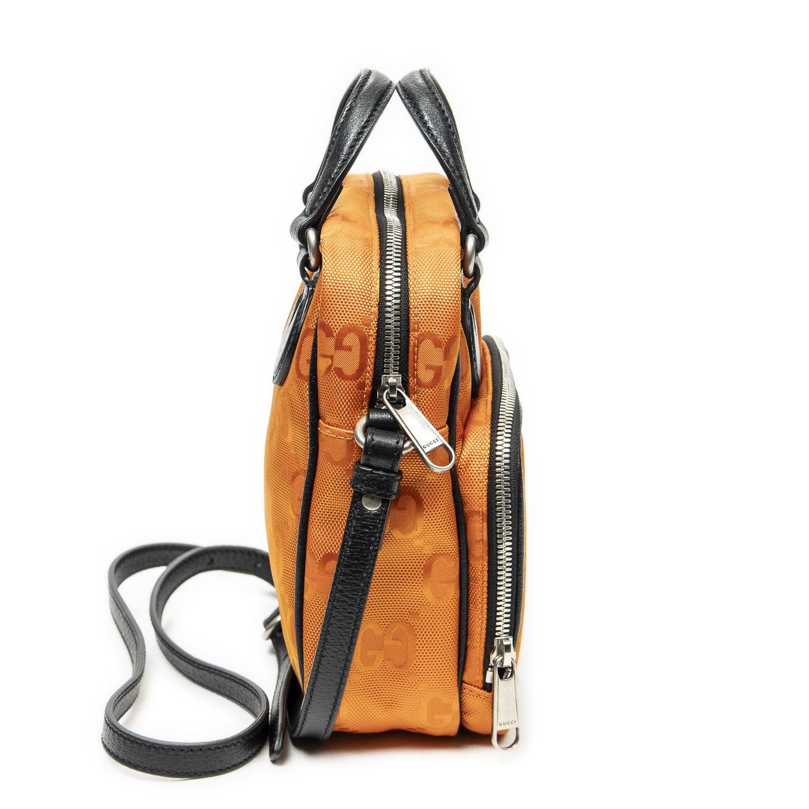 Gucci Zip Messenger Cross Body Orange Black GG Nylon Canvas — view 4