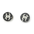 Chanel CC Rhinestone Enamel Clip on Earrings Black Gold Plated