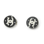 Chanel CC Rhinestone Enamel Clip on Earrings Black Gold Plated
