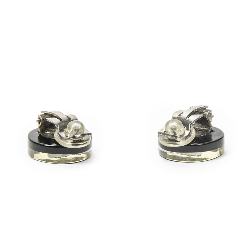 Chanel CC Rhinestone Enamel Clip on Earrings Black Gold Plated — view 2