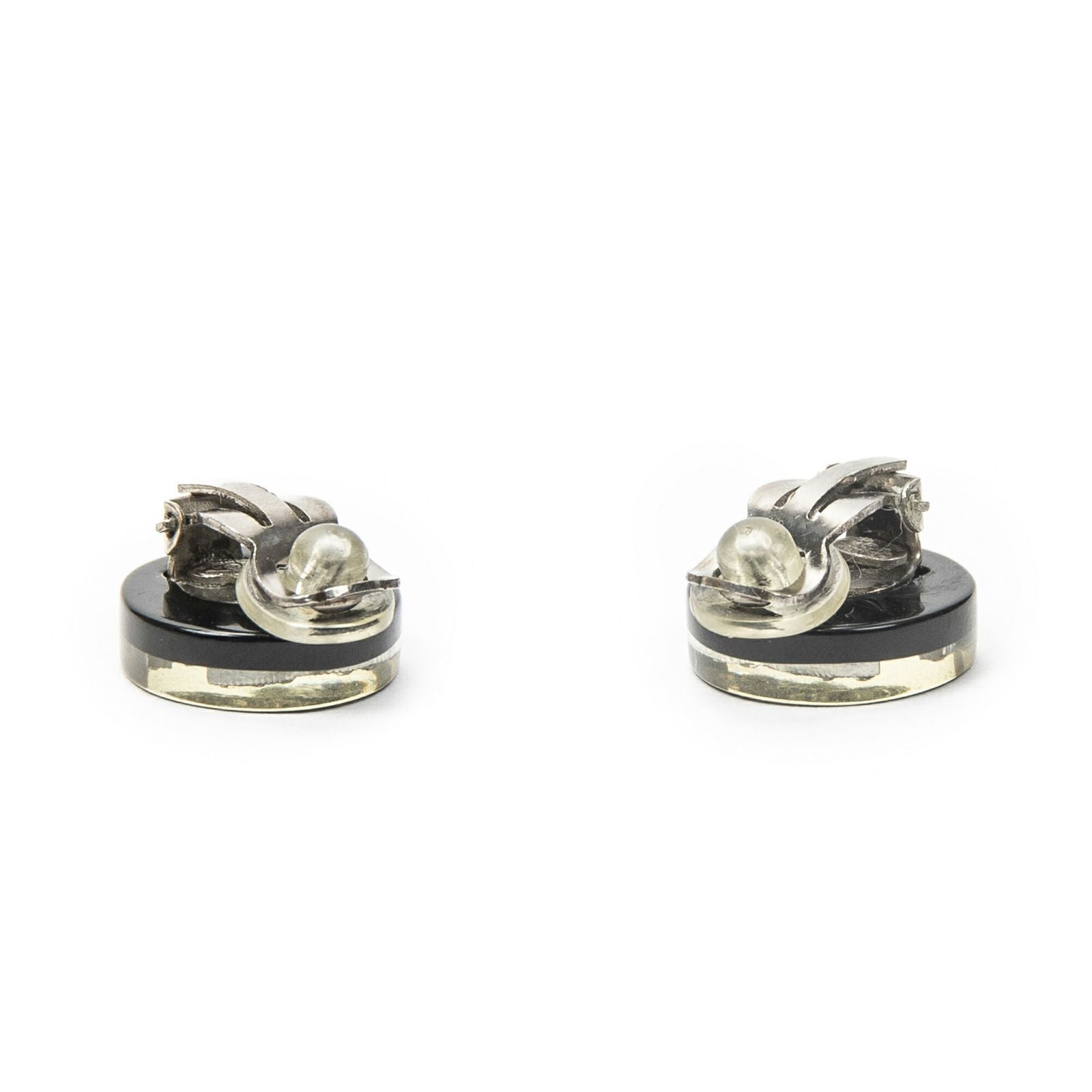 Chanel CC Rhinestone Enamel Clip on Earrings Black Gold Plated — view 2