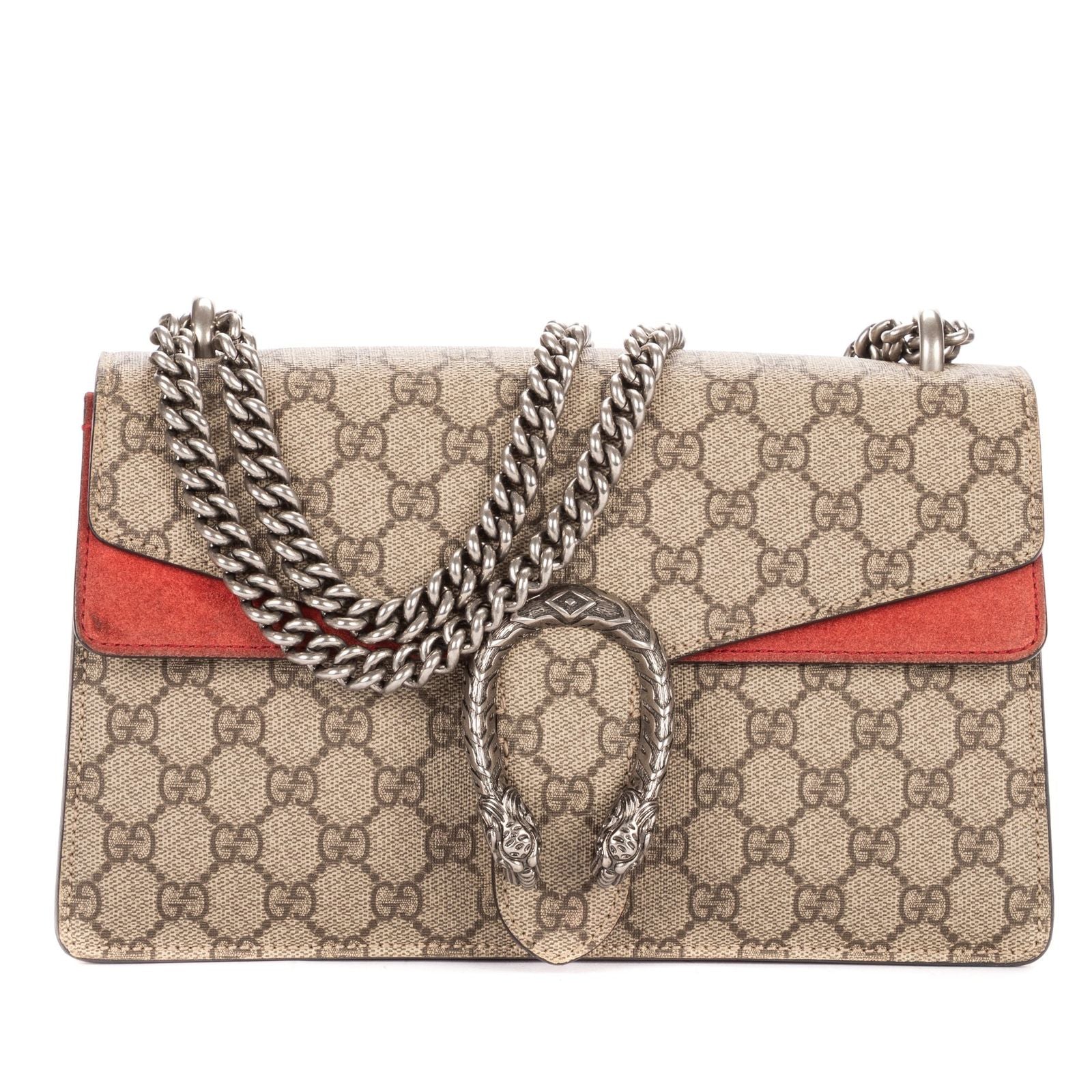 Gucci le Dionysus Chain Crossbody Beige Red Split Canvas