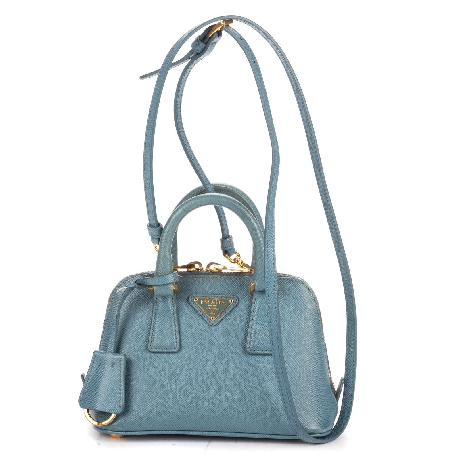 Prada Mini Promenada Blue Saffiano Luxe Leather Shoulder