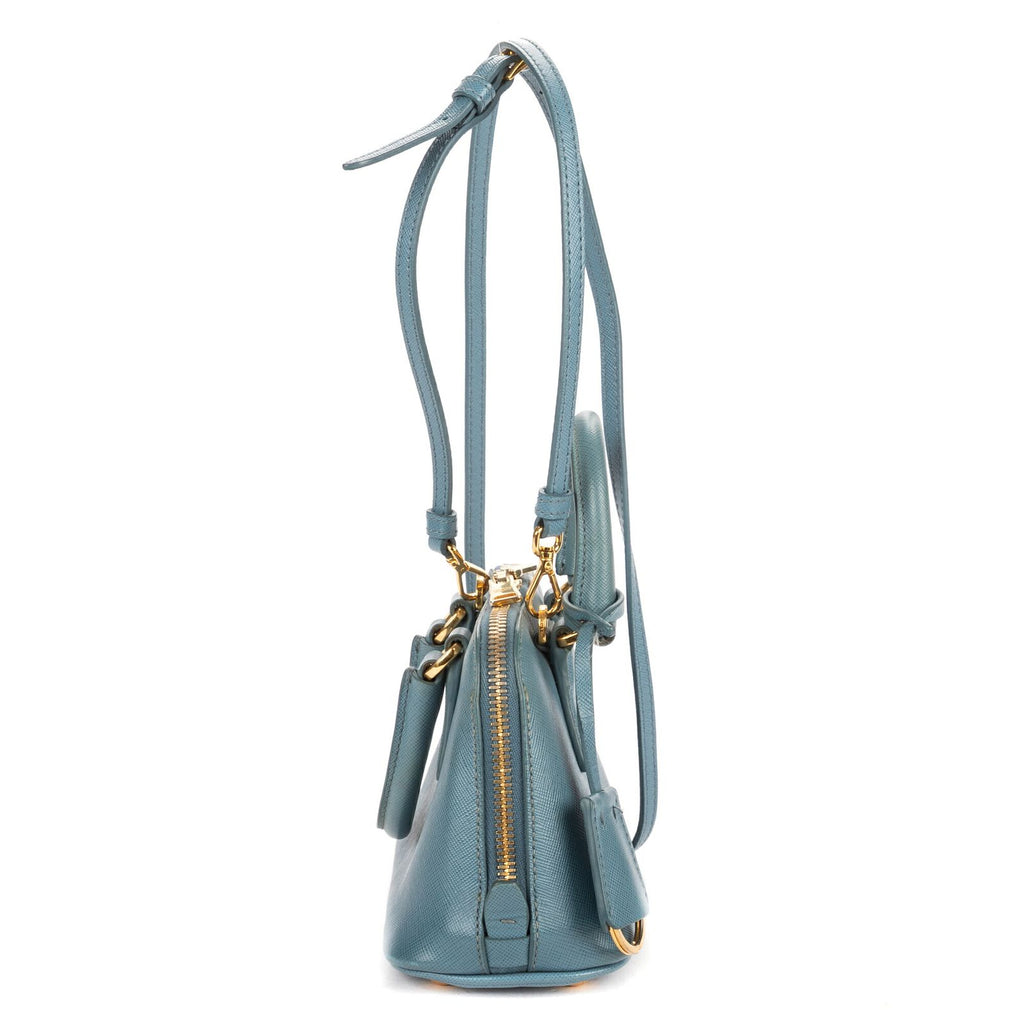 Prada Mini Promenada Blue Saffiano Luxe Leather Shoulder — view 4