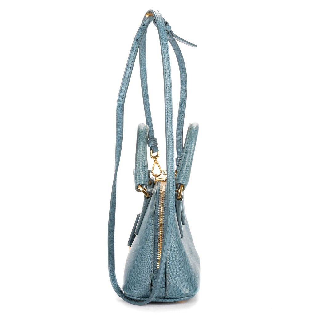 Prada Mini Promenada Blue Saffiano Luxe Leather Shoulder — view 3