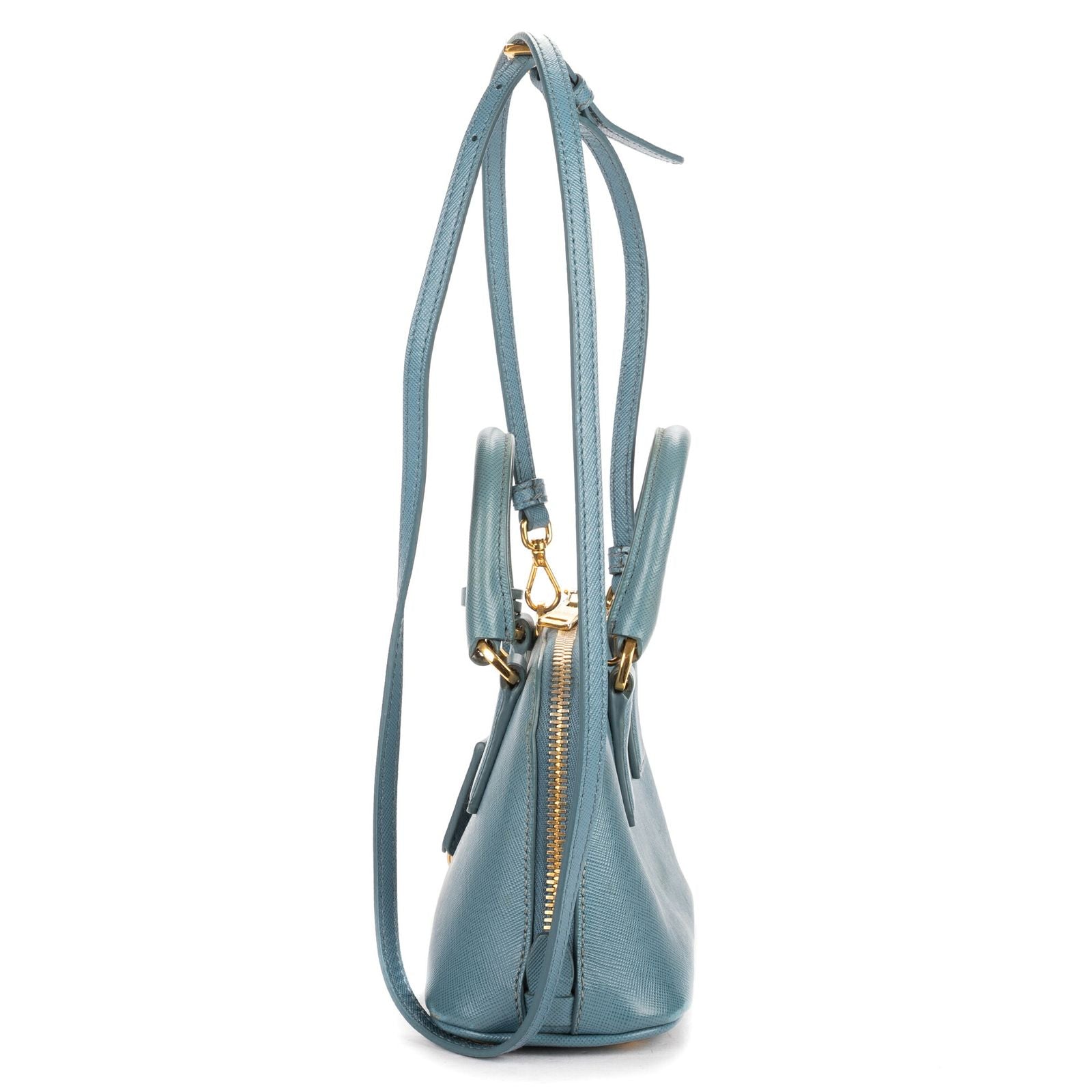 Prada Mini Promenada Blue Saffiano Luxe Leather Shoulder — view 3