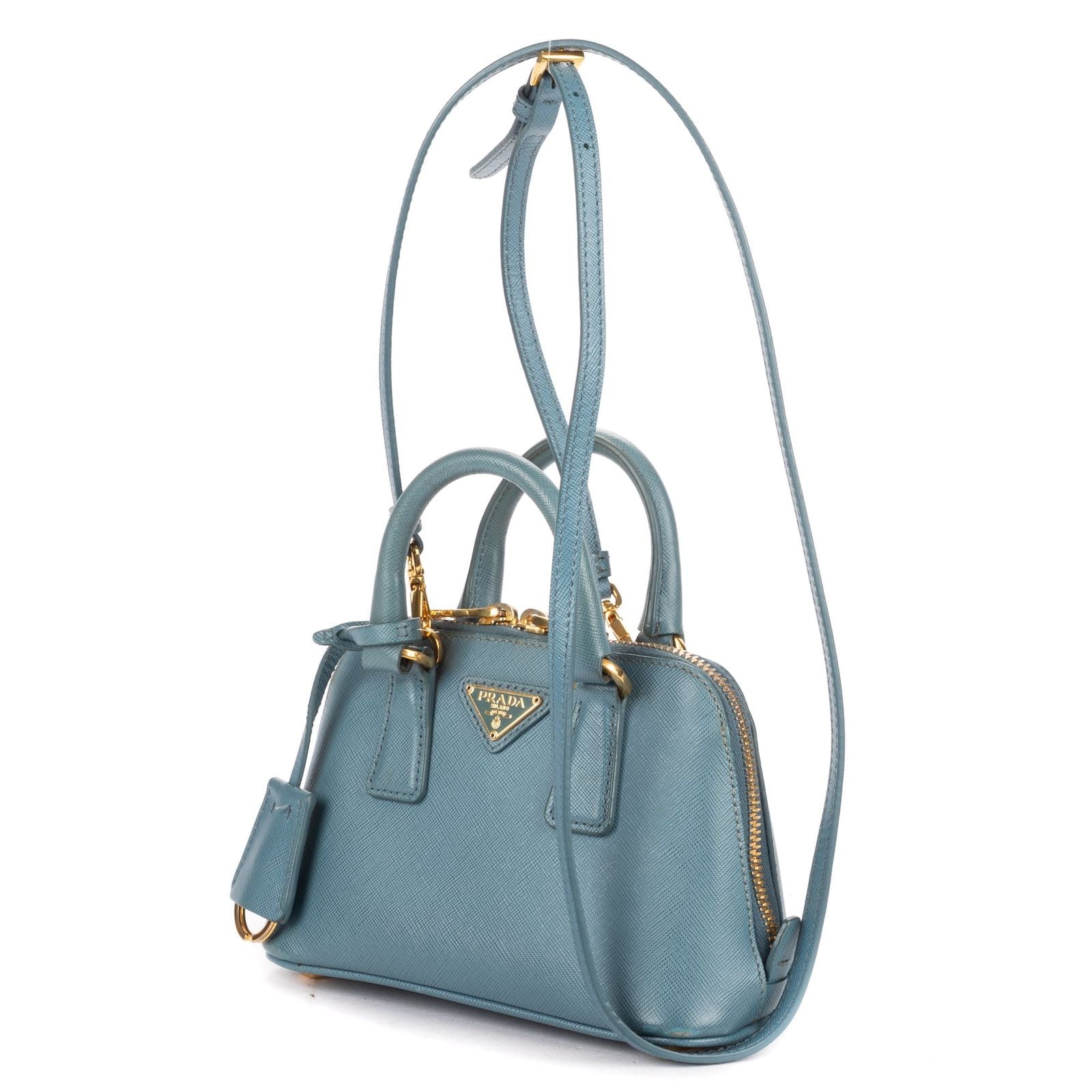 Prada Mini Promenada Blue Saffiano Luxe Leather Shoulder — view 2